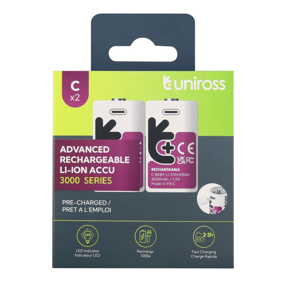 Uniross USB-C 1.5V Li-ion akkumulátor, C (baby), 2 db/bliszter termék fő termékképe