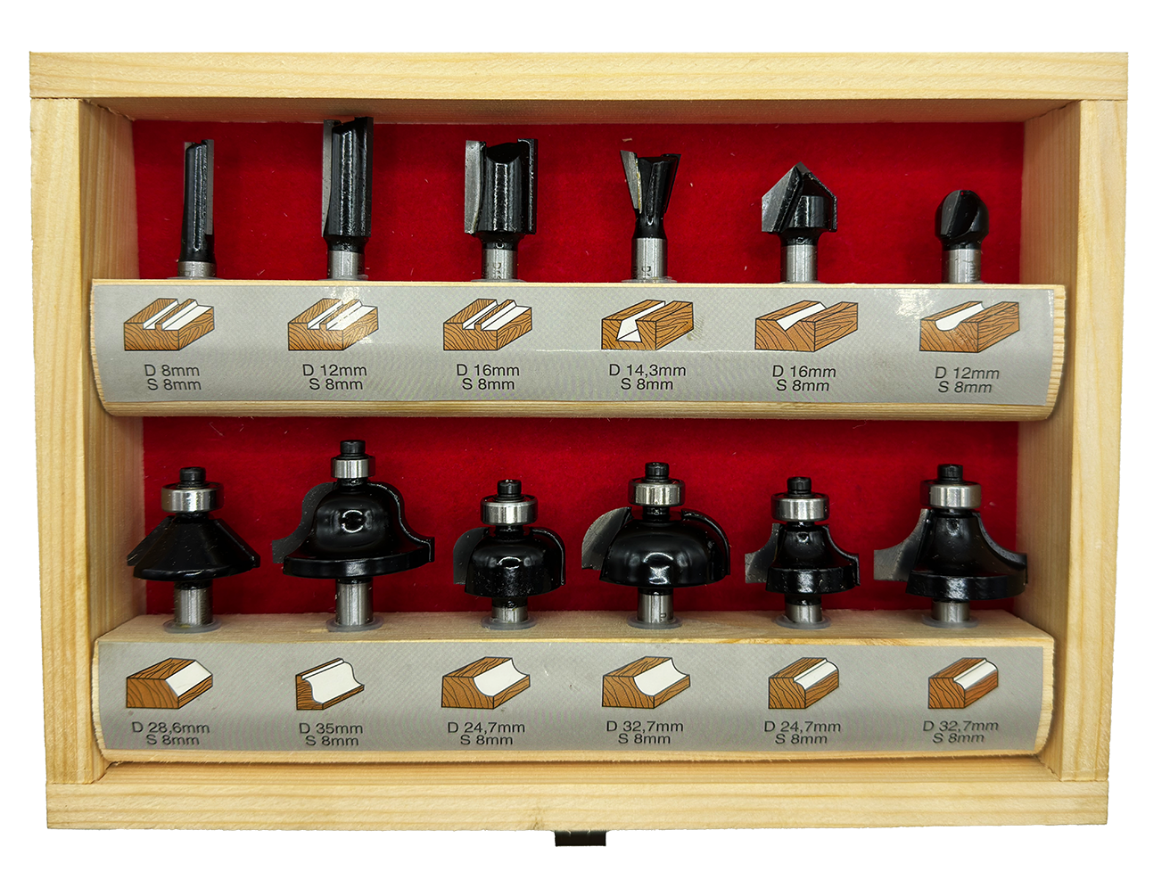 Abraboro 12 részes HM felsőmaró készlet, 8 mm-es szárral termék fő termékképe