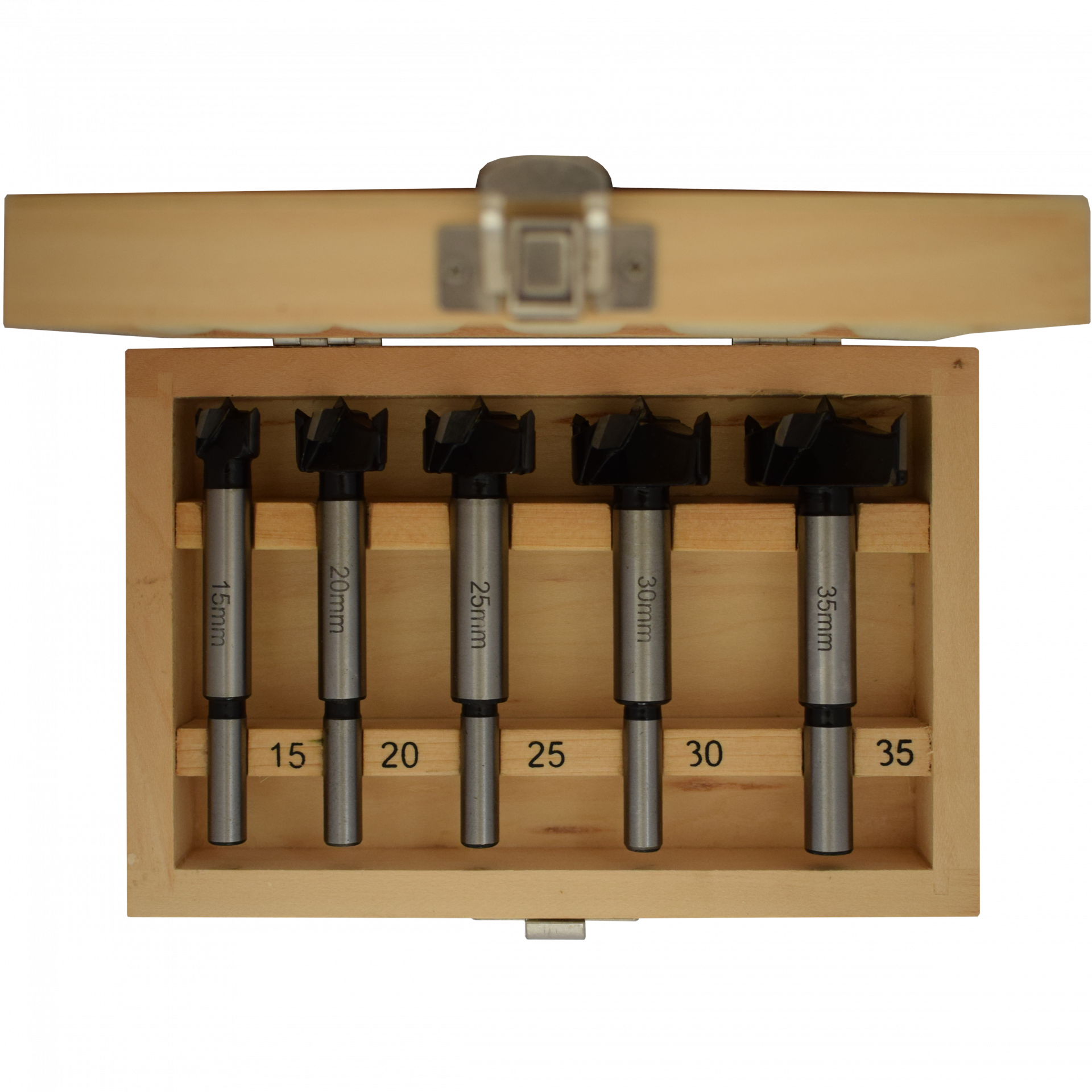 Abraboro 5 részes Forstner fúró készlet HM - keményfém lapkával, fadobozban termék fő termékképe