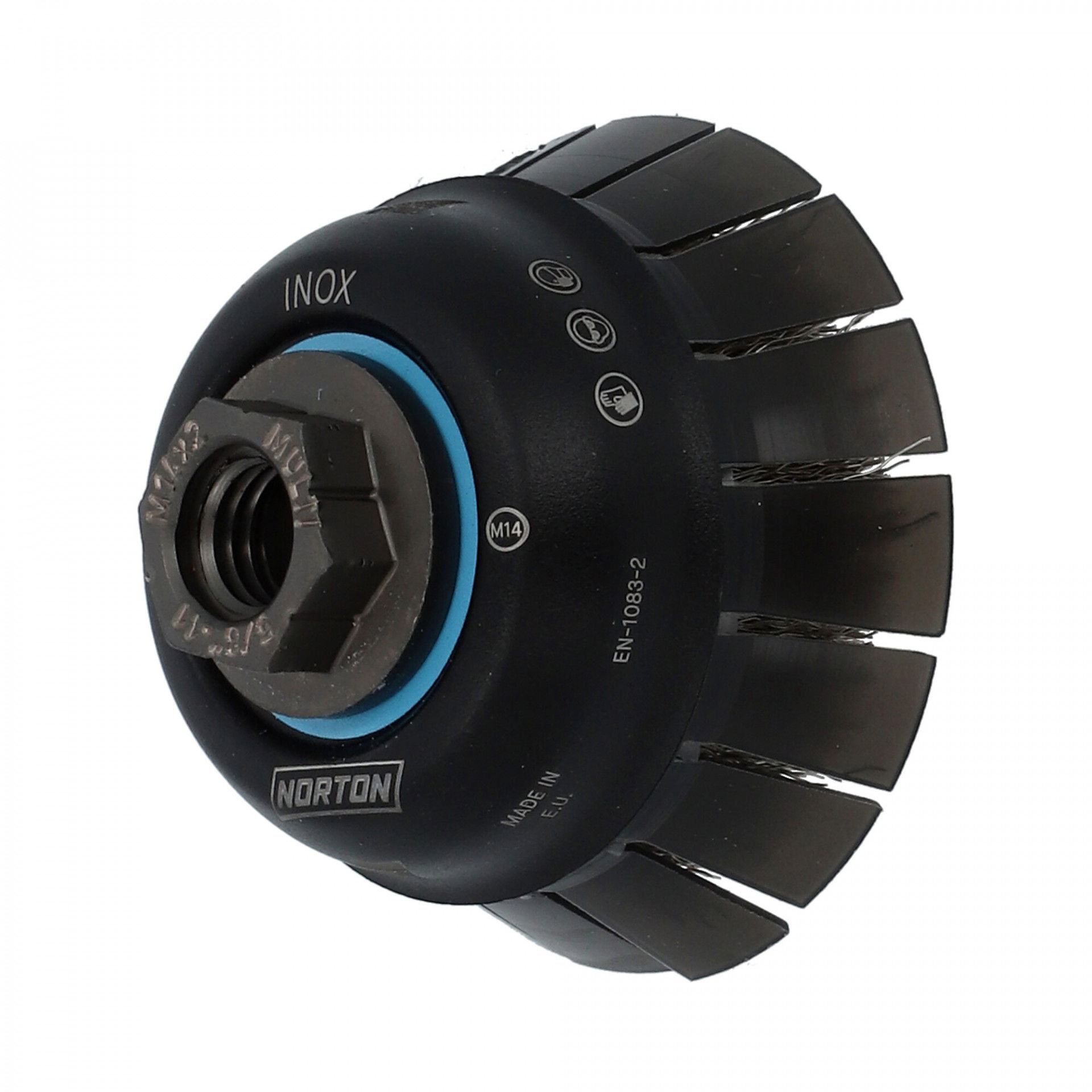 Norton hullámos drótkorong inox (fazékkefe) védőburkolattal 75x0,3xM14 T22, 12 db/csomag termék fő termékképe