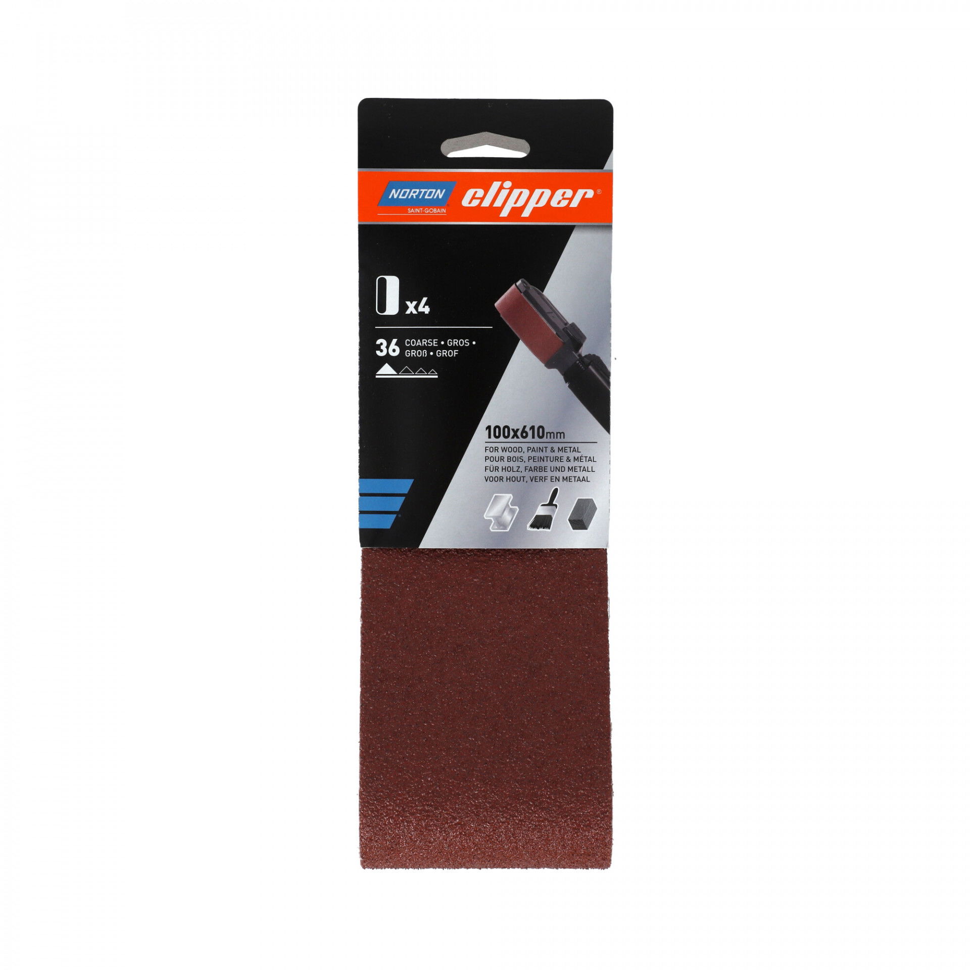Norton Clipper R230 csiszolószalag kézi szalagcsiszolóhoz 100x610mm P36, 4 db/csomag termék fő termékképe