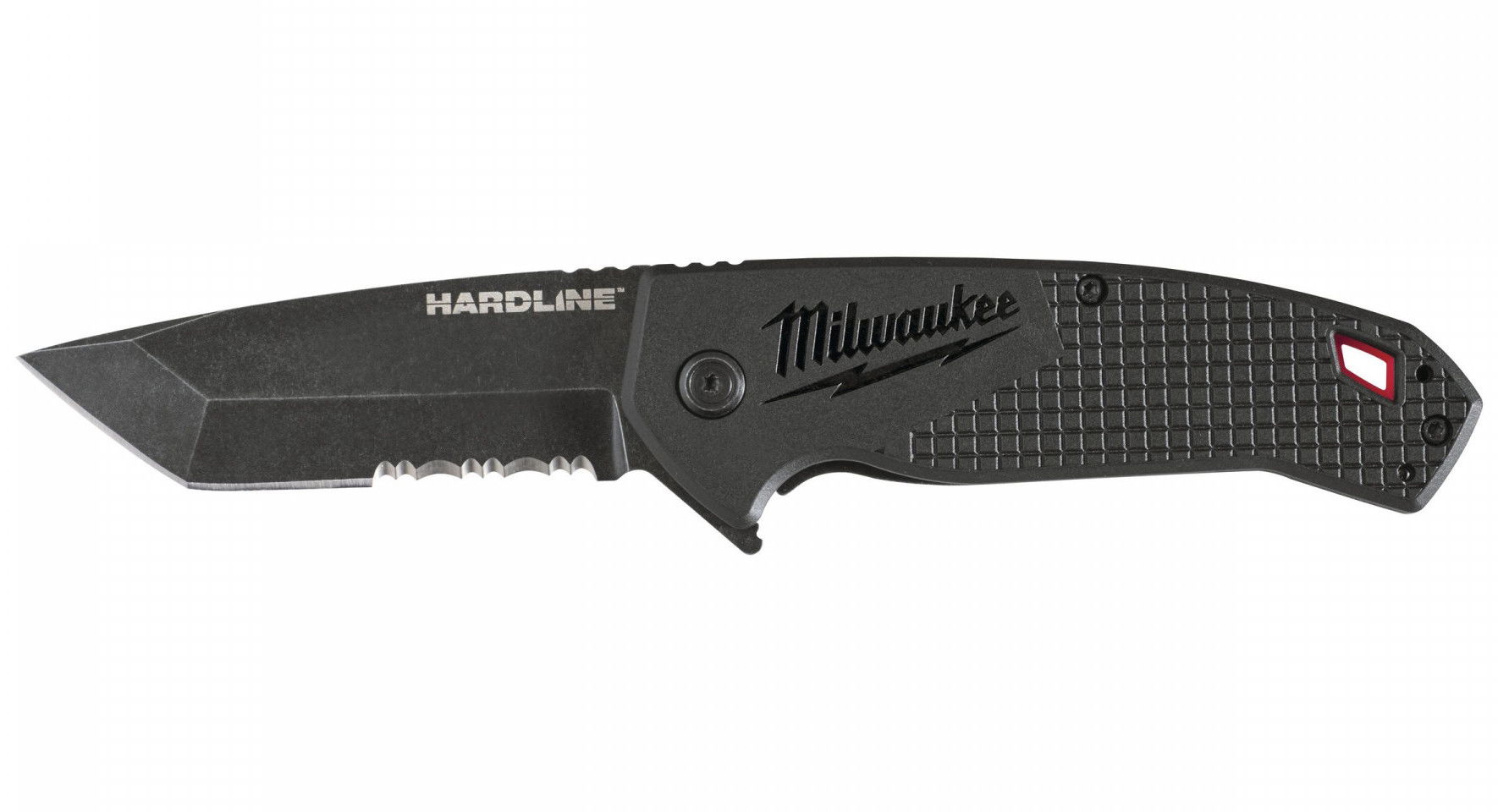 Milwaukee HARDLINE™ összecsukható kés, fekete, D2 acél fogazott élű penge, 75 mm termék fő termékképe