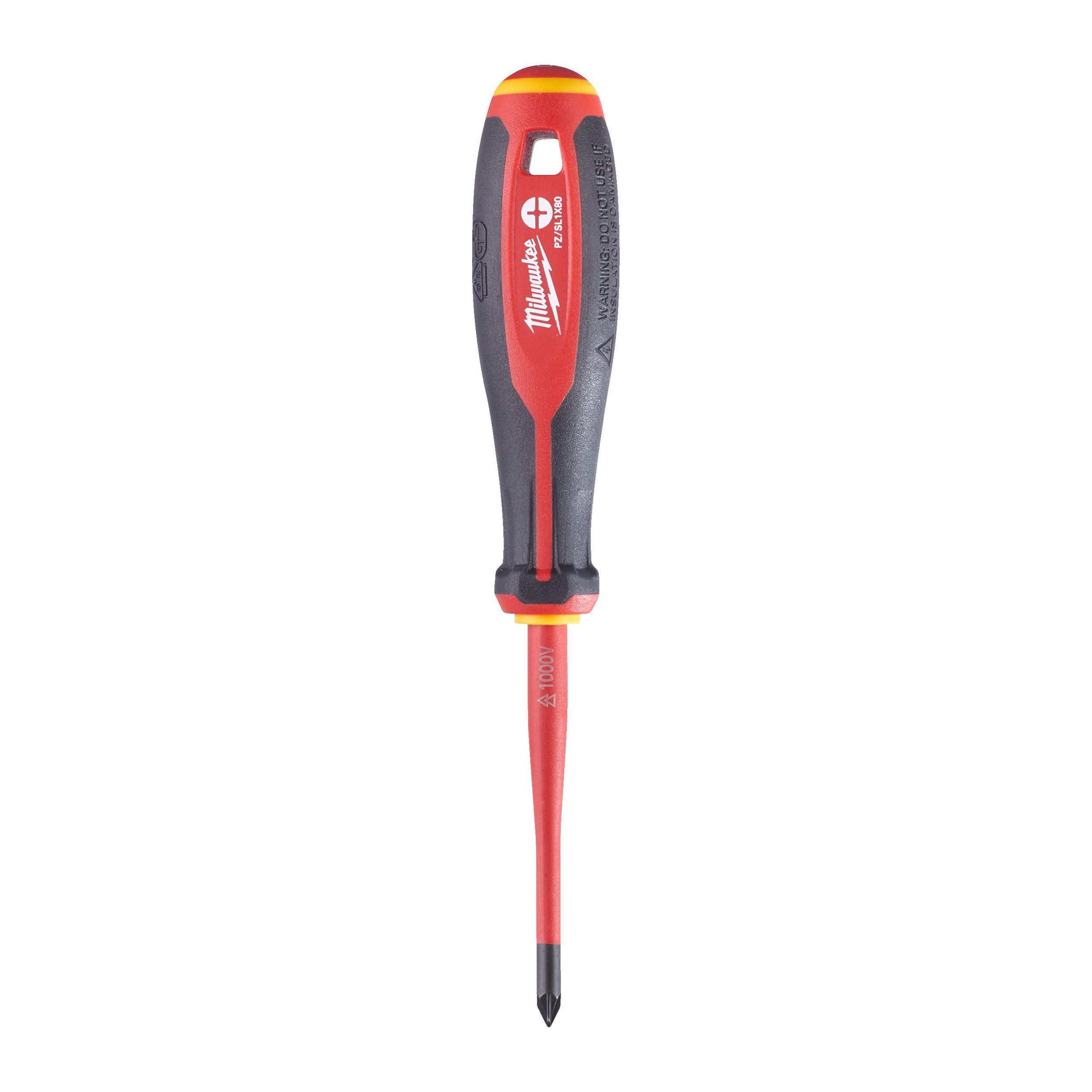Milwaukee Tri-Lobe VDE szigetelt Pozidriv csavarhúzó 3-oldalú markolattal, PZ / SL1 x 80 mm termék fő termékképe