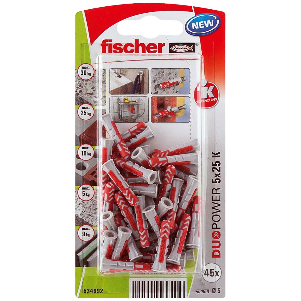 Fischer DUOPOWER dübel 5 x 25 K NV - csavar nélkül, bliszteres, 45 db/csomag termék fő termékképe