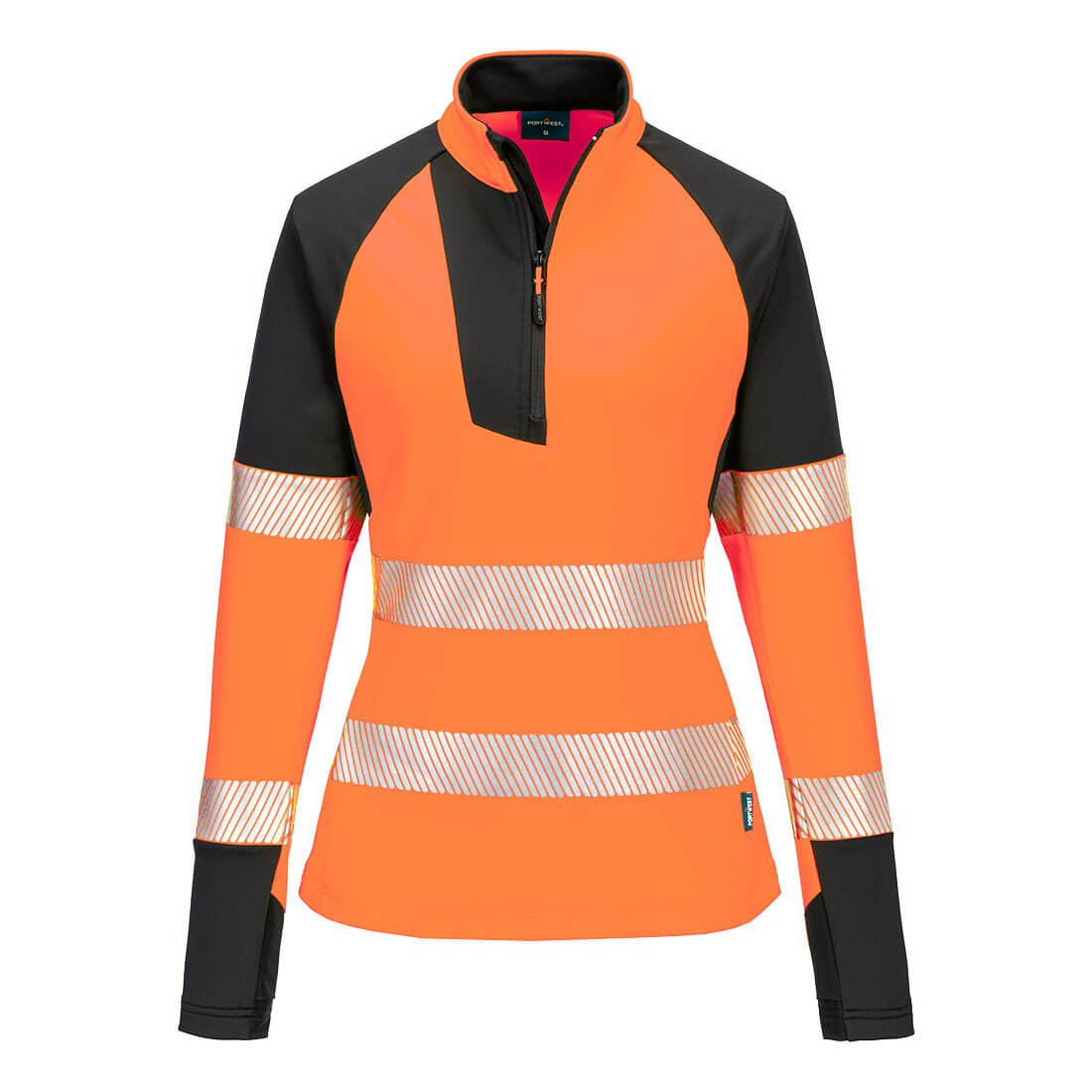 Portwest T173 - PW3 női Hi-Vis 1/4 zippzáras hosszú ujjú pólóing, narancs/fekete termék fő termékképe